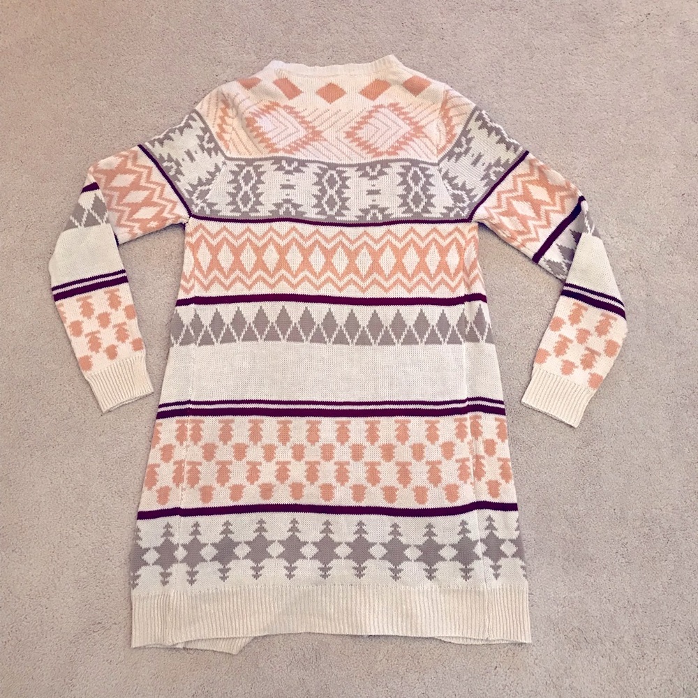 LLove Long Cardigan Sweater Womens Size Medium Large Beige Peach Open Front Knit - Picture 3 of 12